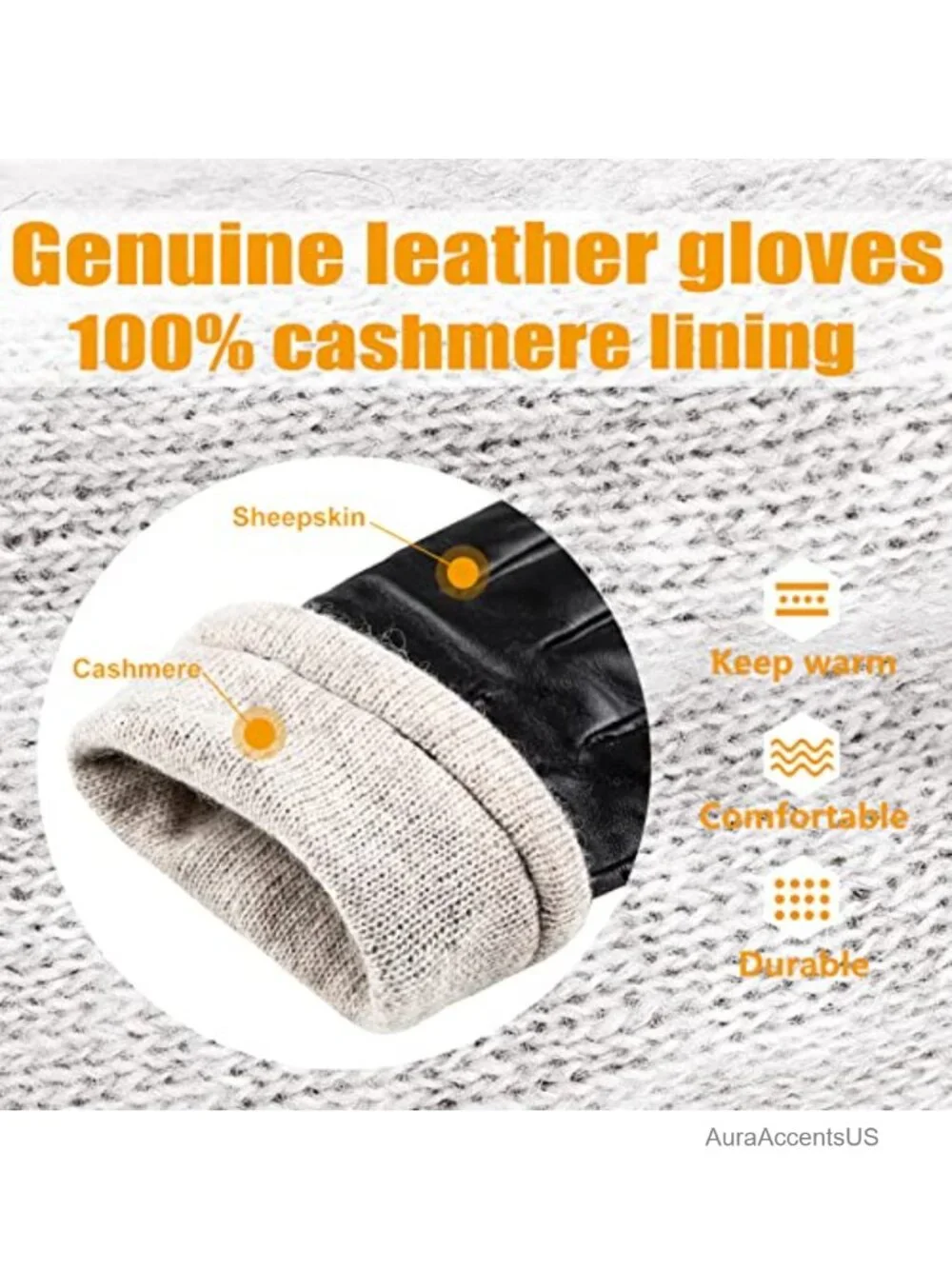 Winter Leather Gloves for Women, Warm Wool Lining, Touchscreen Texting
